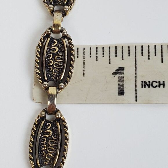 Vtg Sarah Coventry 60s Oval Gold Black Tone Chain Triple Strand Choker Necklace - Picture 7 of 12